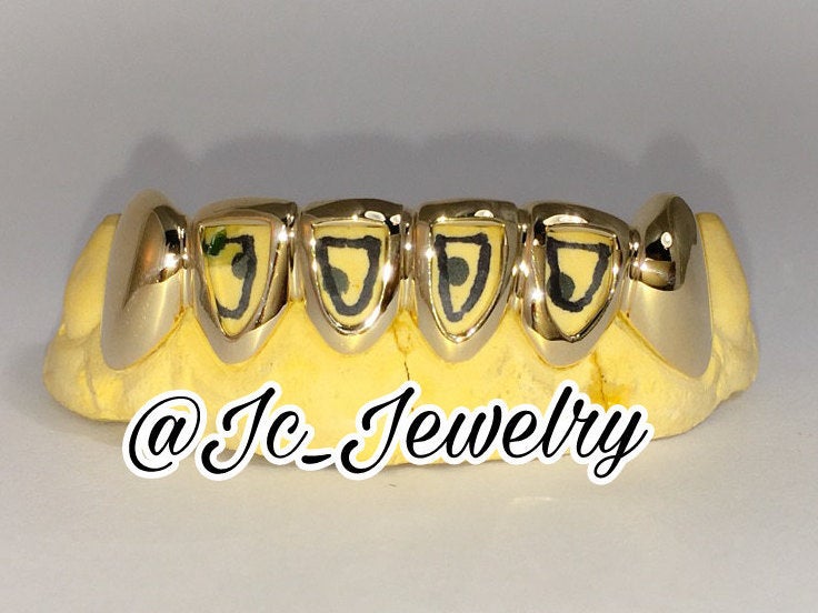 Yellow and White Gold Heart Open Face Diamond Cut Grillz