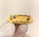 Custom Solid Yellow Gold Grillz 6 Bottom Bar w/ Open Face Gold Fangs