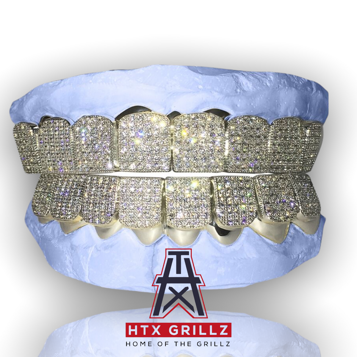Custom Fit 8 Top & 8 Bottom Iced Out Cz Micro Pave Block Gold Grillz