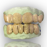 Custom 6 Piece Gold Grillz Silver, 8k Dental Gold, 10k Gold, or 14k Gold Top & Bottom Slugz Perm Style Diamond Dust Style
