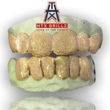 Custom 6 Piece Gold Grillz Silver, 8k Dental Gold, 10k Gold, or 14k Gold Top & Bottom Slugz Perm Style Diamond Dust Style