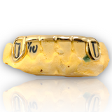 Custom Solid Yellow Gold Grillz 6 Bottom Bar w/ Open Face Gold Fangs