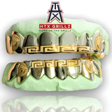 Custom 8 Top & 8 Bottom Medusa Engraved Teeth Solid Gold Grillz