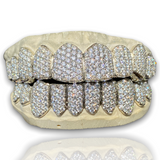 Custom Silver Fully Bustdown Diamond Iced Out Grillz (Zig Zag Cz Setting)