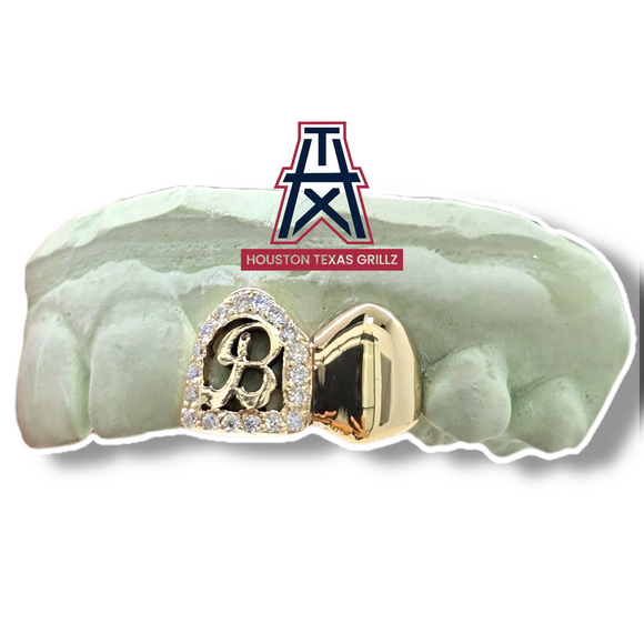 Custom Diamond Open Face with Letter & Solid Tooth 2pc