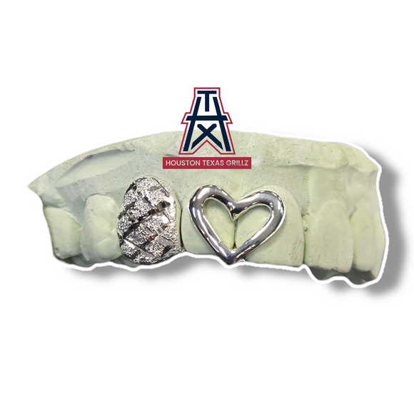 custom Diamond Cut Tooth with Heart on 2 teeth 3pc