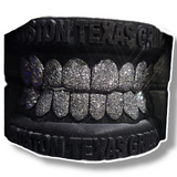 Exclusive Custom Fit Full Black Rhodium Diamond Dust Teeth Grillz  With Perm Cut Grillz