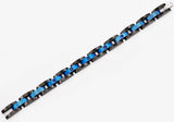 Mens Curved Link Black and Blue Stainless Steel Bracelet With Cubic Zirconia