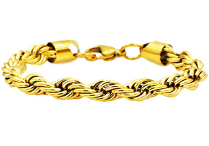 Mens Gold Stainless Steel Rope Chain Bracelet