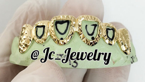 Top Or Bottom 6 Piece Open Face Gold Grillz With Diamond Cuts