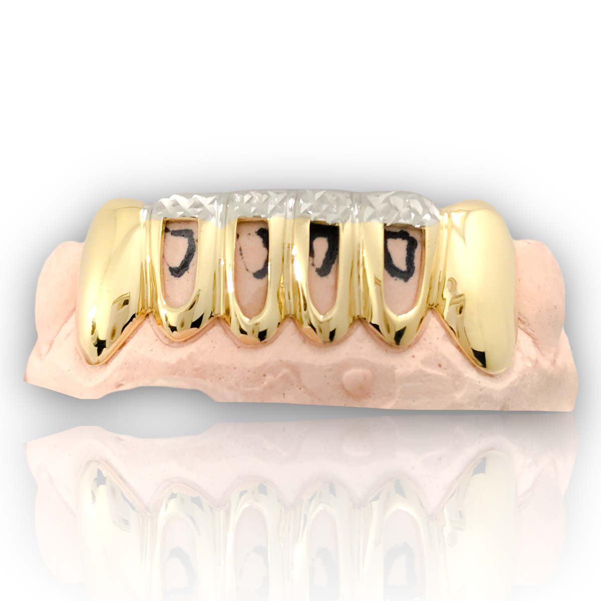 Custom Two- Tone Solid Fangs & 4 Open Face With Diamond Cuts – Houston ...