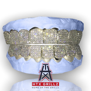 Custom Fit Iced Out Cz Micro Pave Block Gold Grillz